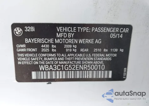 2014 BMW 328I z USA, uszkodzony, nr VIN WBA3C1G52ENR50010